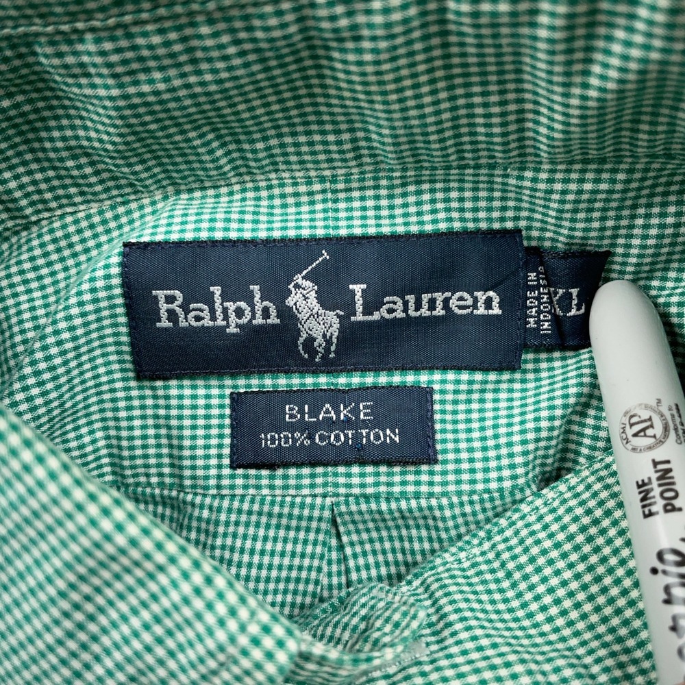 VTG Polo Ralph Lauren Shirt Mens XL Green Gingham Blake Button Down Short Sleeve - Picture 7 of 9